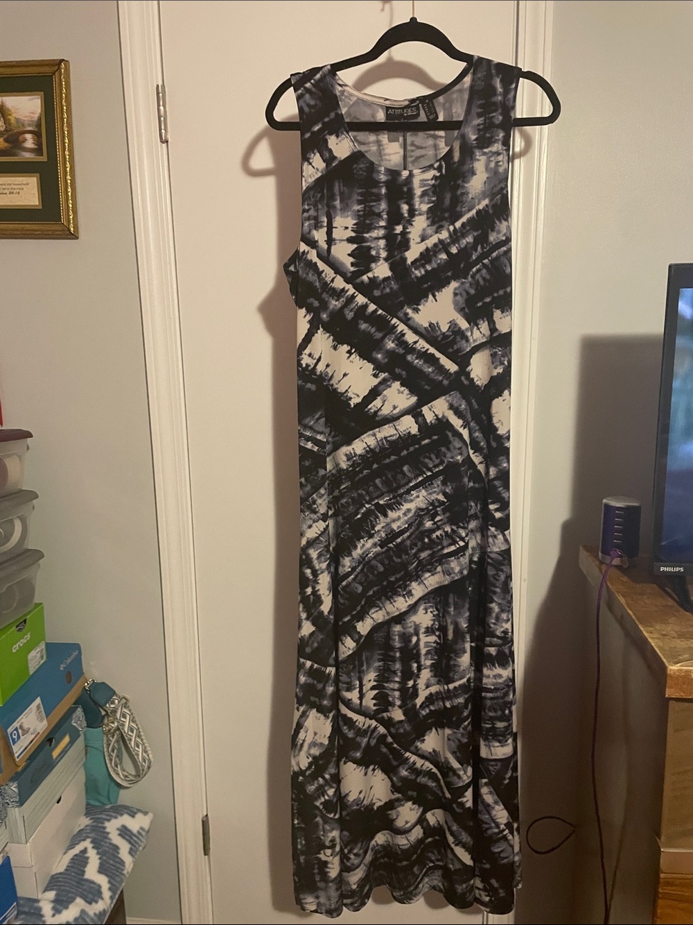 Attitudes by Renee Blue & White Tie-Dye Maxi Dress